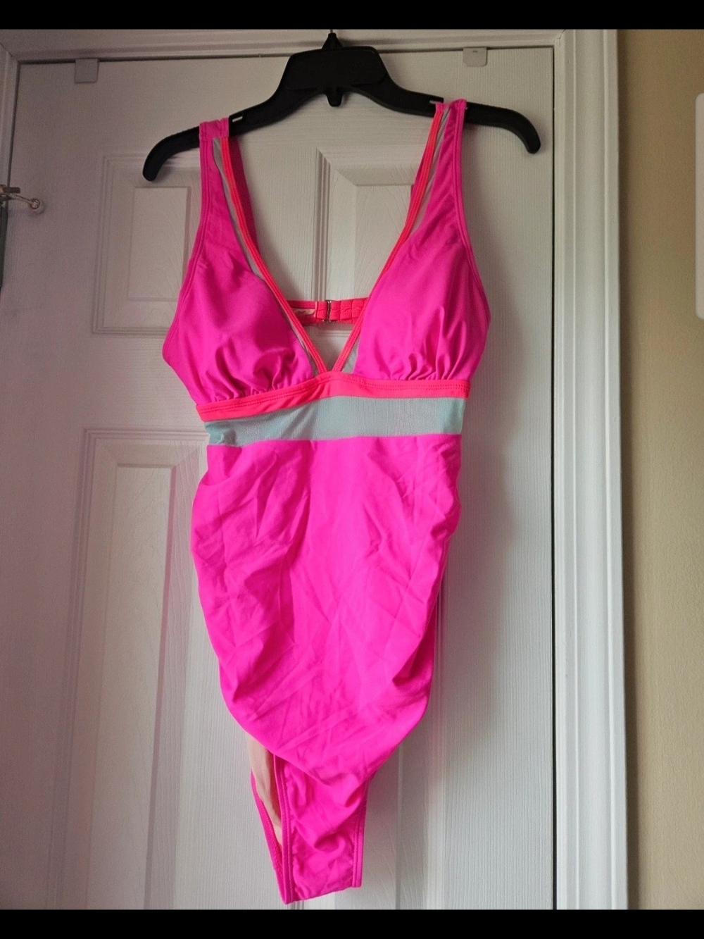 Cupshe Hot Pink One-Piece Swimsuit with Light Contrast Band